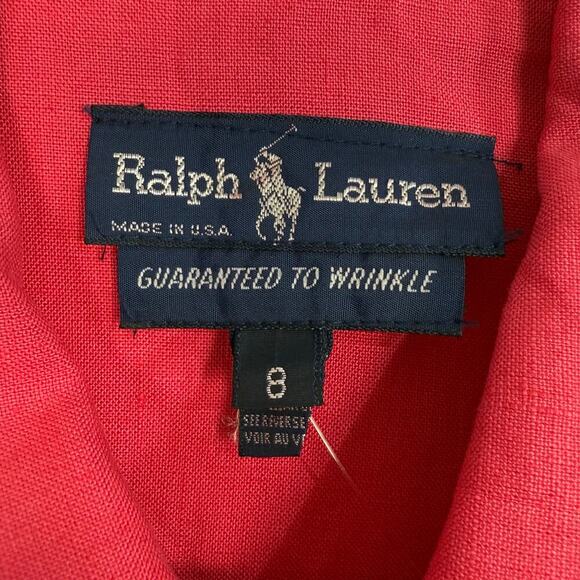 Vtg Ralph Lauren L/S Button up Tunic Top Size 8 Pink 100% Linen - Picture 4 of 9